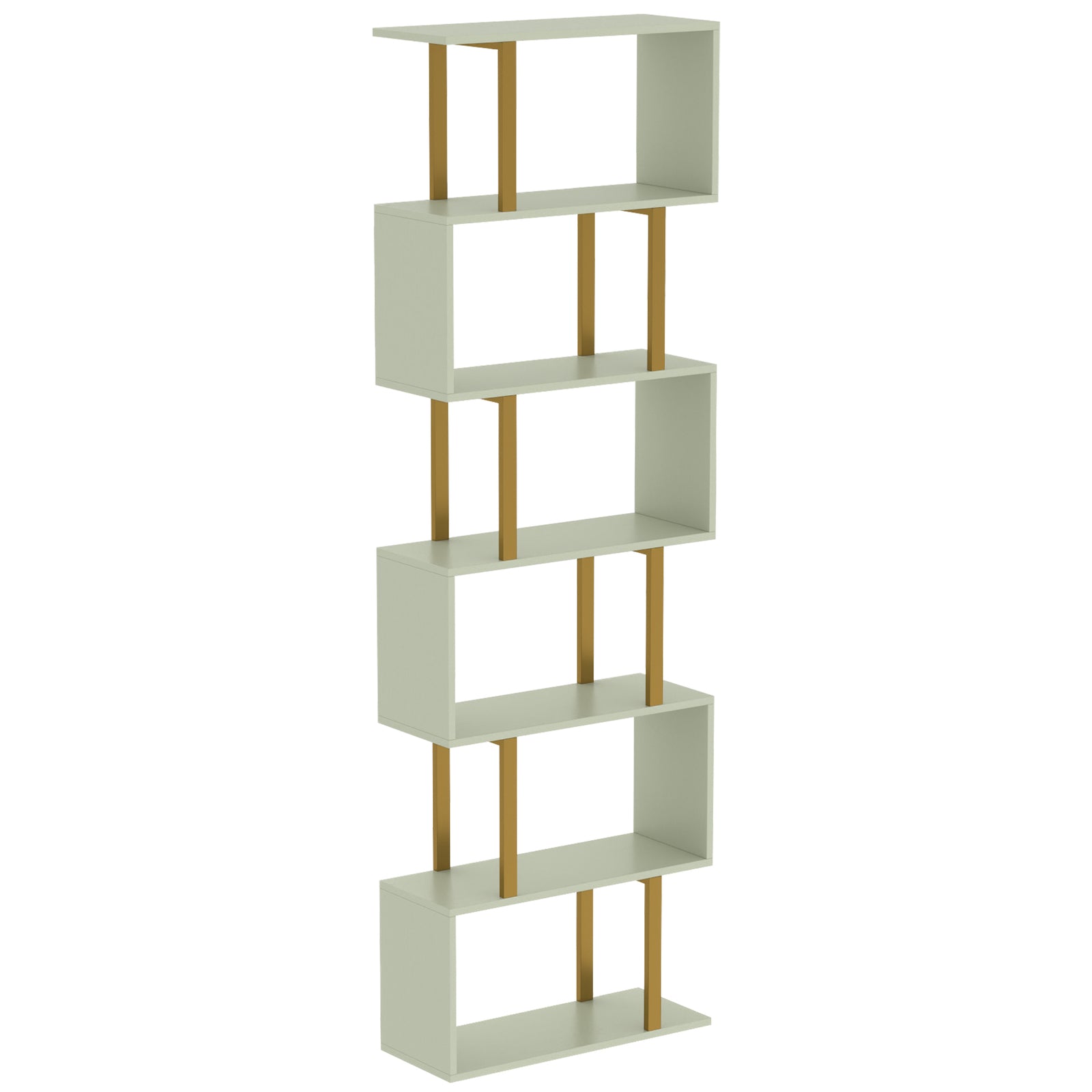 HOMCOM S-Shaped Bookshelf, 5-Tier Bookcase, Freestanding Storage Shelves with Anti-Tip Strap for Living Room, Light Green