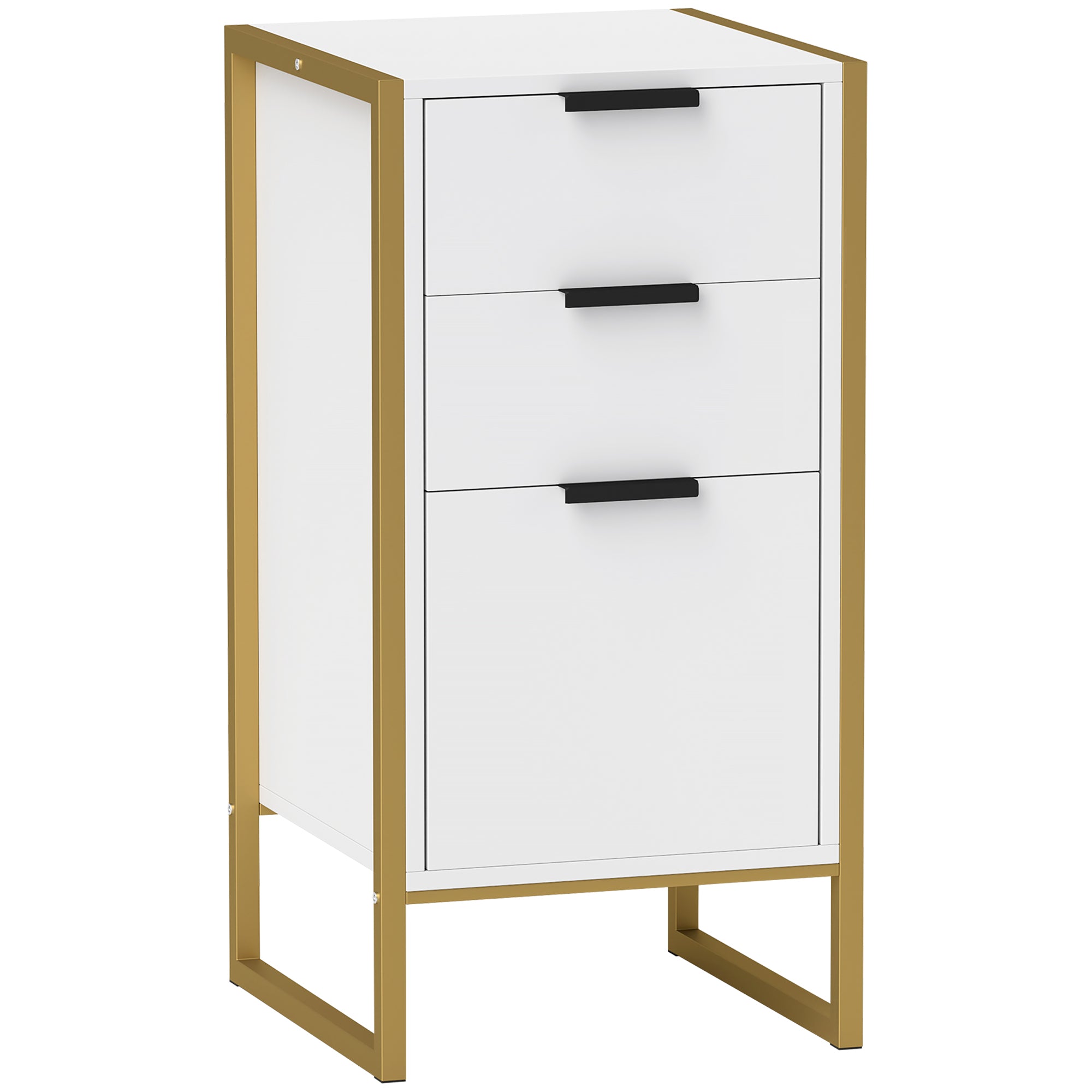 HOMCOM Bedroom Chest of Drawers, Industrial 3-Drawer Dresser, Storage Drawers Unit with Metal Frame for Living Room, White