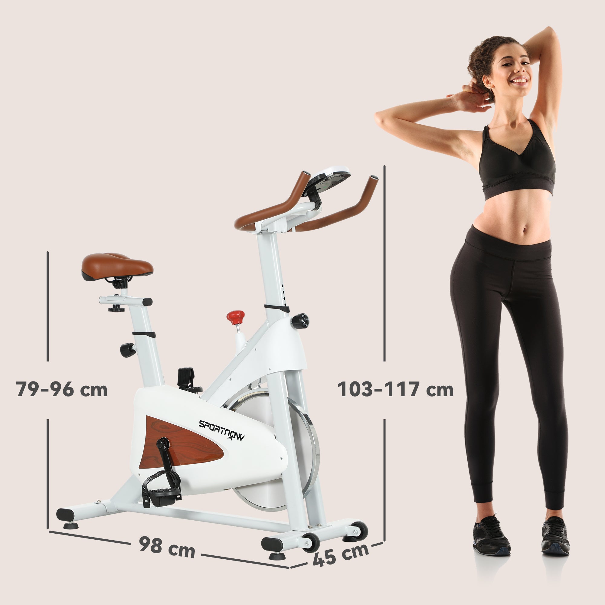 SPORTNOW Quiet Stationary Exercise Bike with Adjustable Resistance, Seat, White