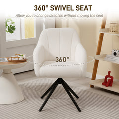 HOMCOM 360 Degree Swivel Accent Chair, Teddy Fleece Fabric Armchair, Upholstered Tufted Vanity Chair with Steel Legs for Living Room, Bedroom, Home Office, White