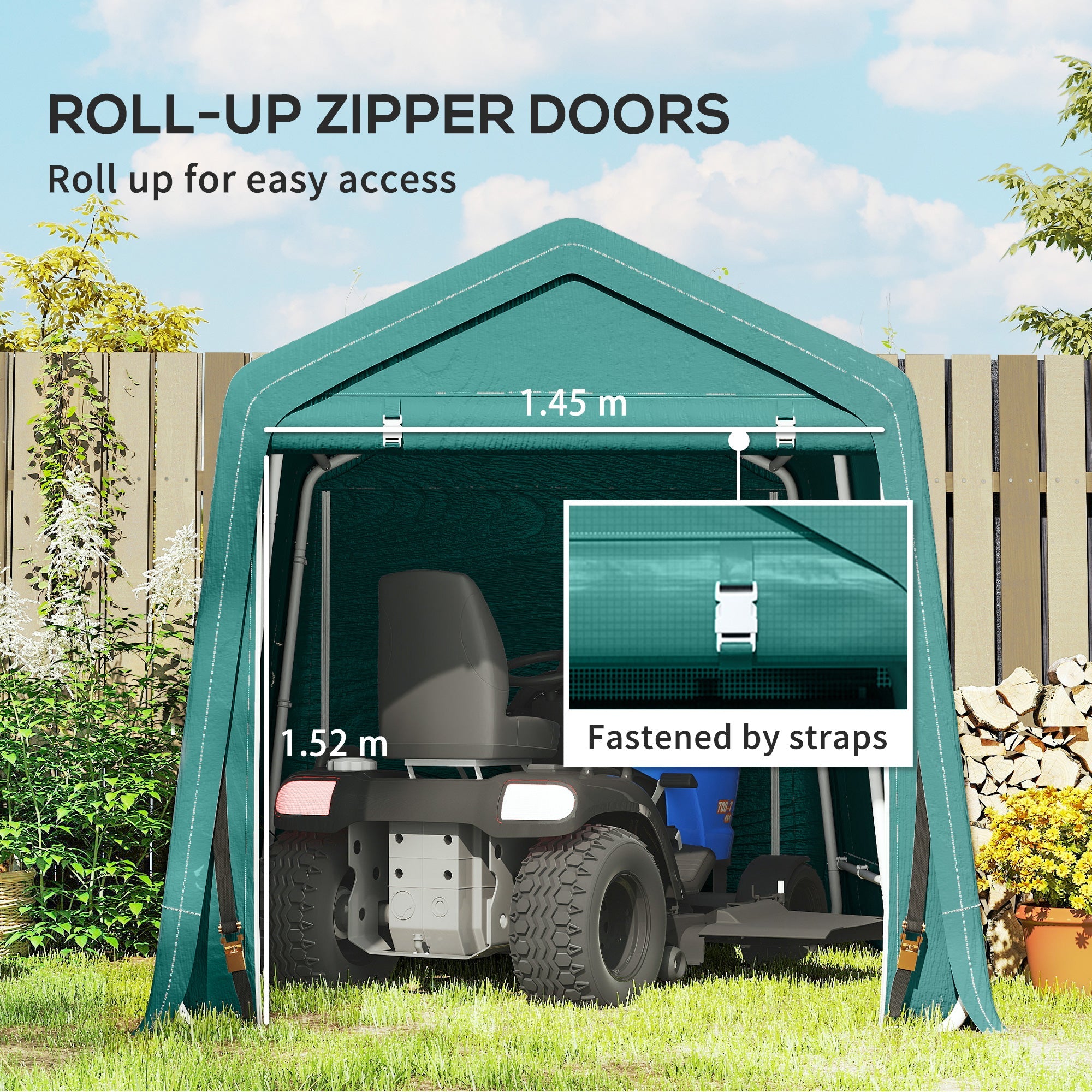 Outsunny 8 x 6.5 ft Outdoor Garden Storage Shed, Waterproof Bike Tent with Double Roll-up Zipper Door for Garden Tools, Green