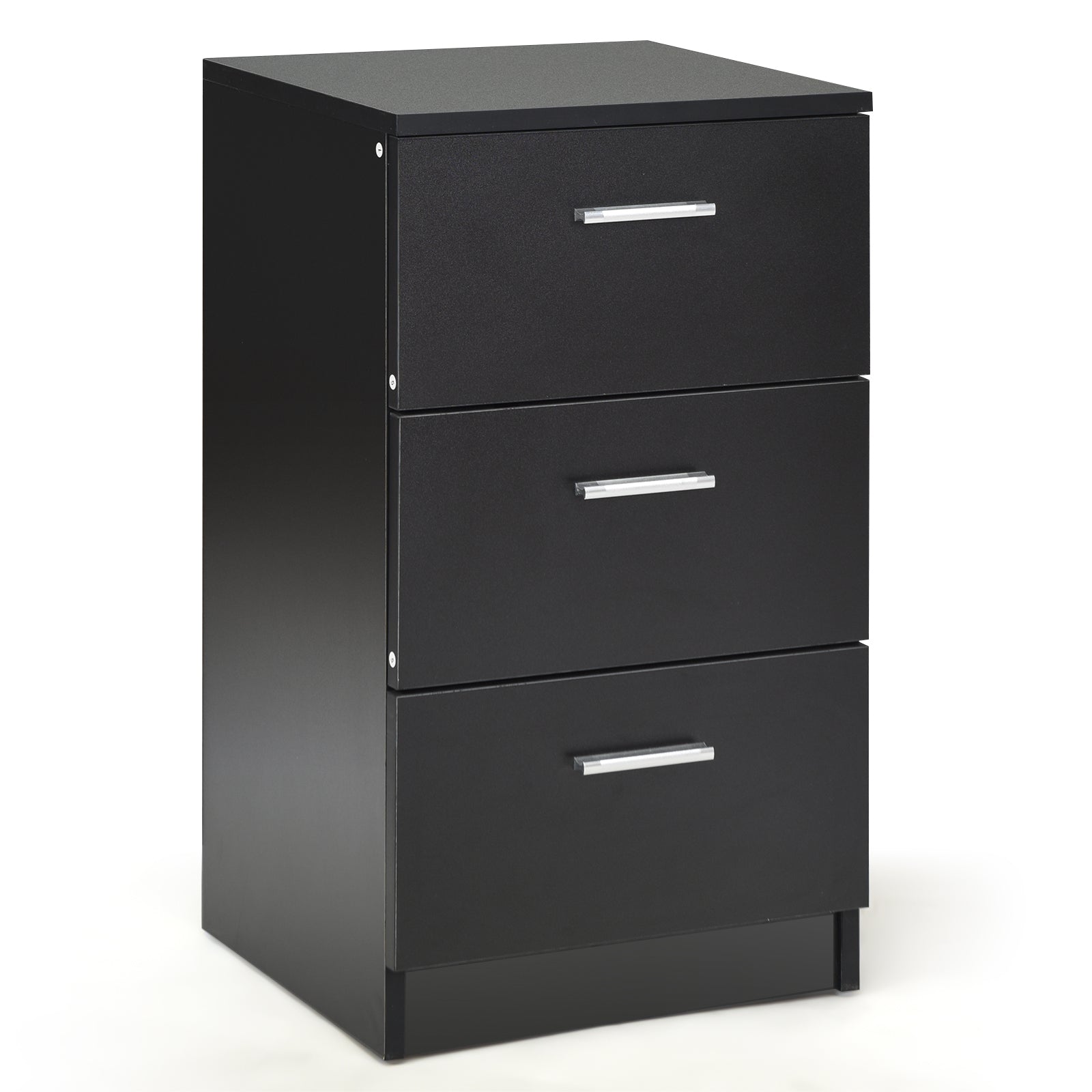 Space-saving Night Chest with 3 Drawers and Handles for Bedroom-Black
