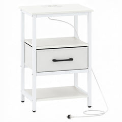 Nightstand Bedside Table with Charging Station and Drawer-White
