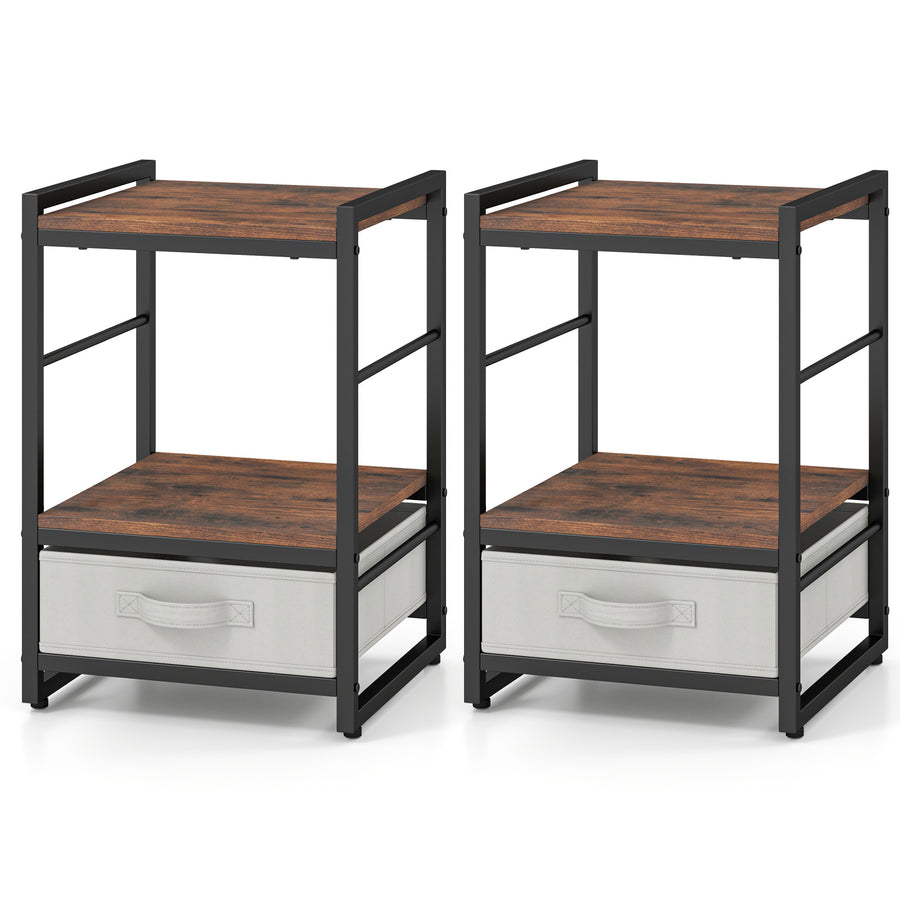 Nightstand Bedside Table with Fabric Drawer Open Wood Shelf-2 Pack