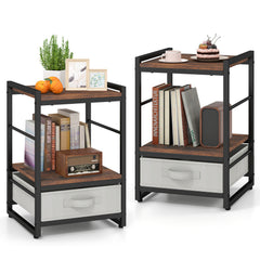The nightstands styled with various home accessories like plants books and a small radio