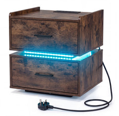 Nightstand with Charging Station and 2 Storage Drawers-Rustic Brown