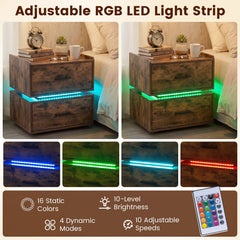 Nightstand with Charging Station and 2 Storage Drawers-Rustic Brown