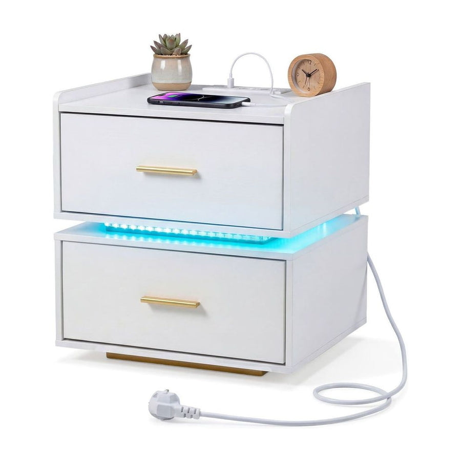 Nightstand with Charging Station and 2 Storage Drawers-White