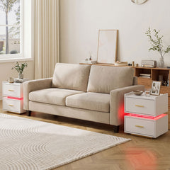 Nightstand with Charging Station and 2 Storage Drawers-White