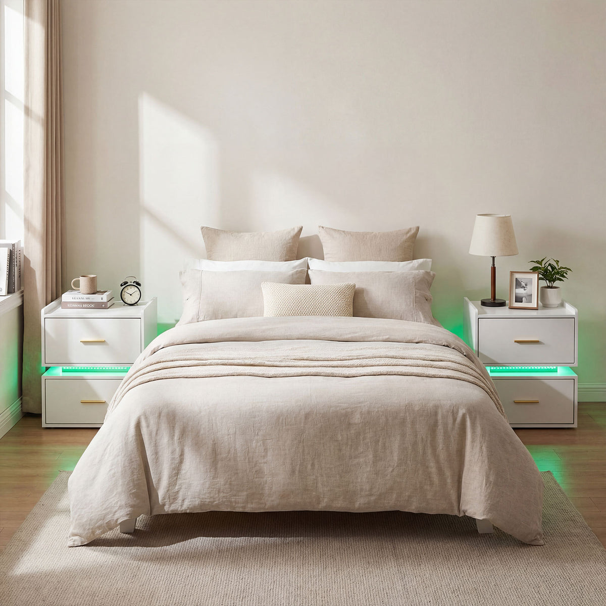 Nightstand with Charging Station and 2 Storage Drawers-White