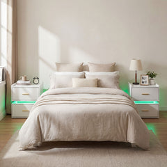 Nightstand with Charging Station and 2 Storage Drawers-White