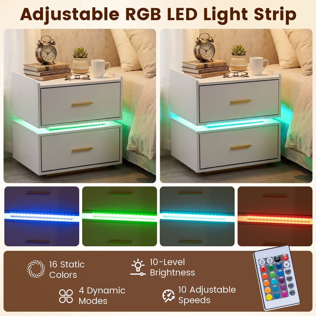 Nightstand with Charging Station and 2 Storage Drawers-White
