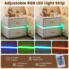 Nightstand with Charging Station and 2 Storage Drawers-White