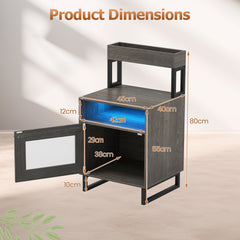 Nightstand with LED Lights Modern End Table with Top Tray-Grey