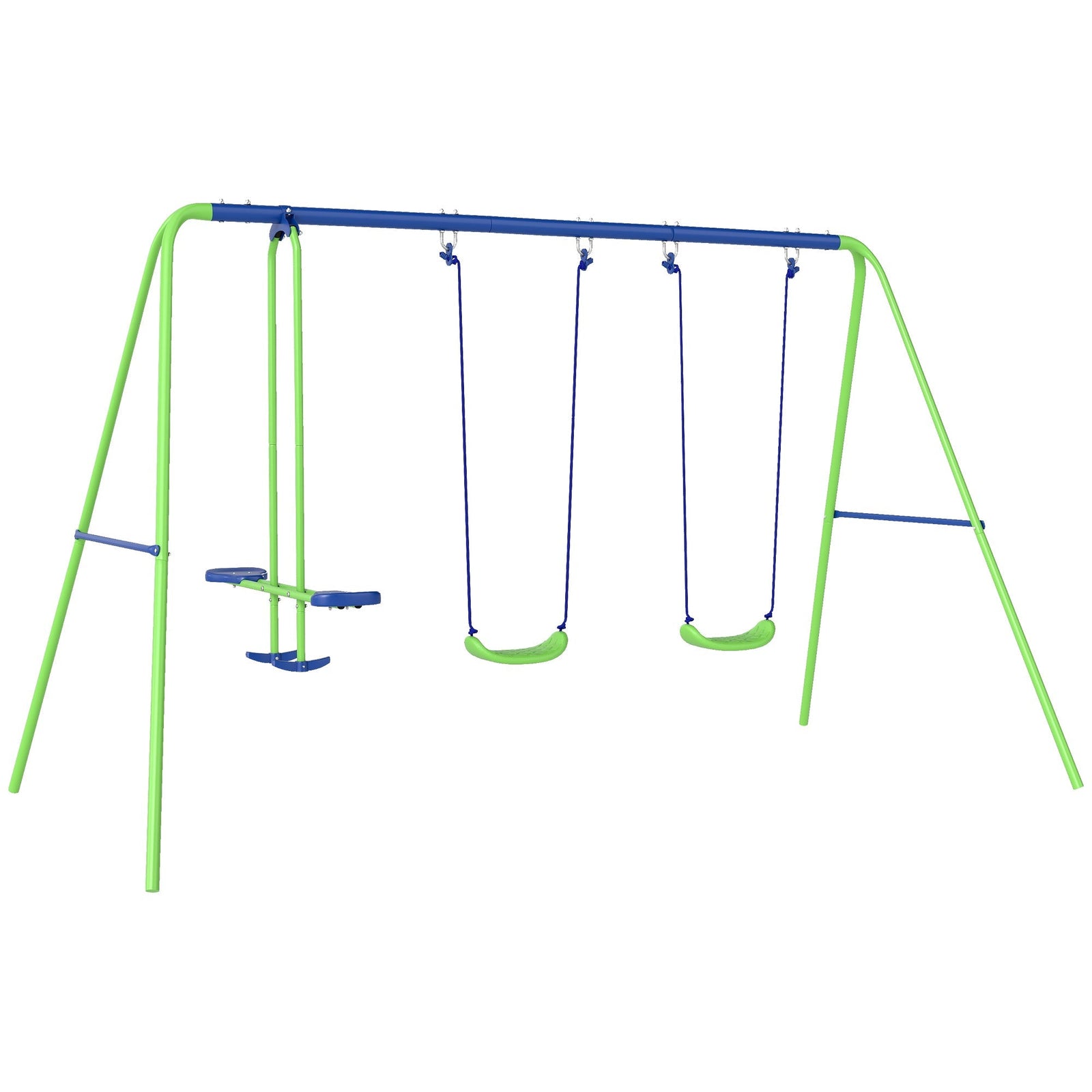 Outsunny Metal Garden Swing Set Height Adjustable Children Outdoor Backyard Play Set for Toddlers Over 3 Years Old, Green