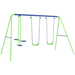 Outsunny Metal Garden Swing Set Height Adjustable Children Outdoor Backyard Play Set for Toddlers Over 3 Years Old, Green