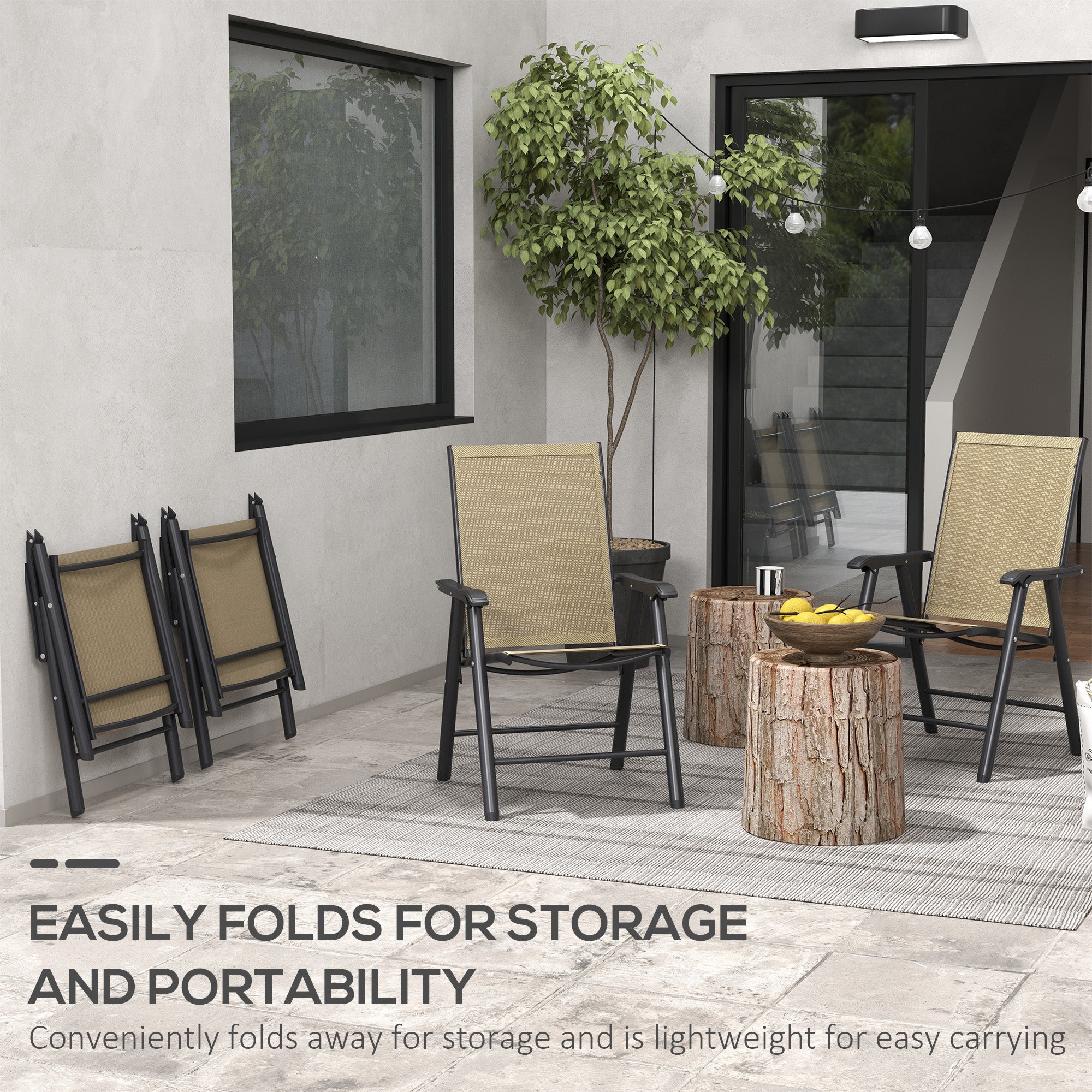 Outsunny Set of Four Folding Garden Chairs - Light Brown