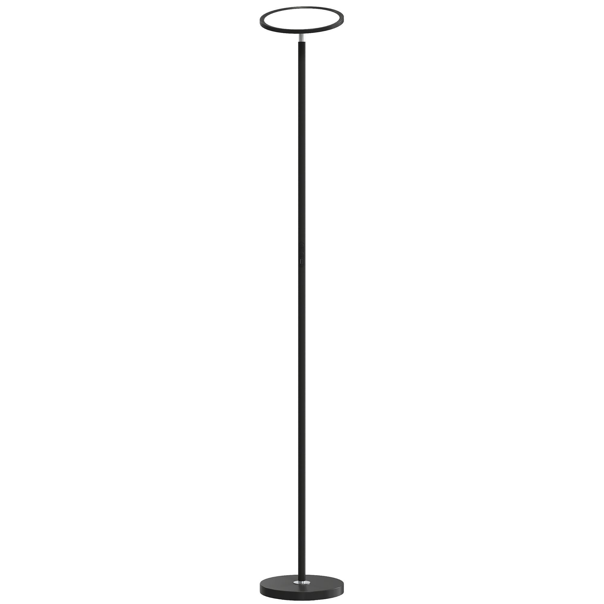 HOMCOM Uplighter Floor Lamp with Tuya App and Music Sync, Standing Lamp with Adjustable Head for Living Room Bedroom, Black