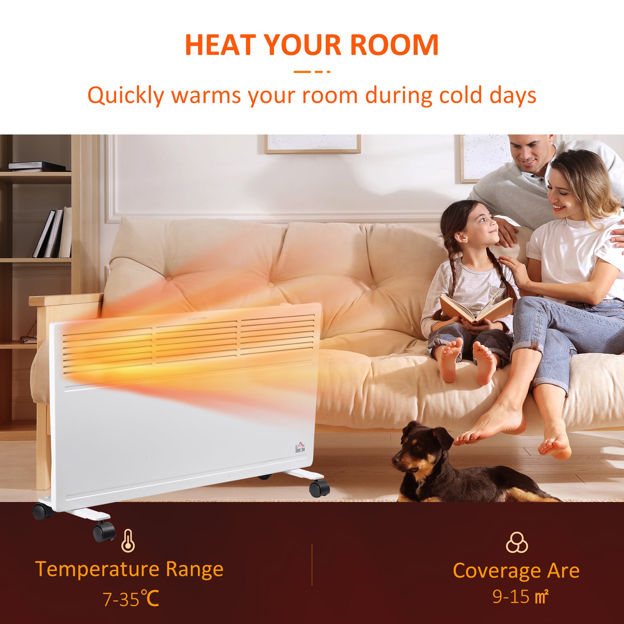 HOMCOM POWER Convector Radiator Freestanding or Wall-mounted Heating with 2 Heat Settings Safety Cut-Off, White