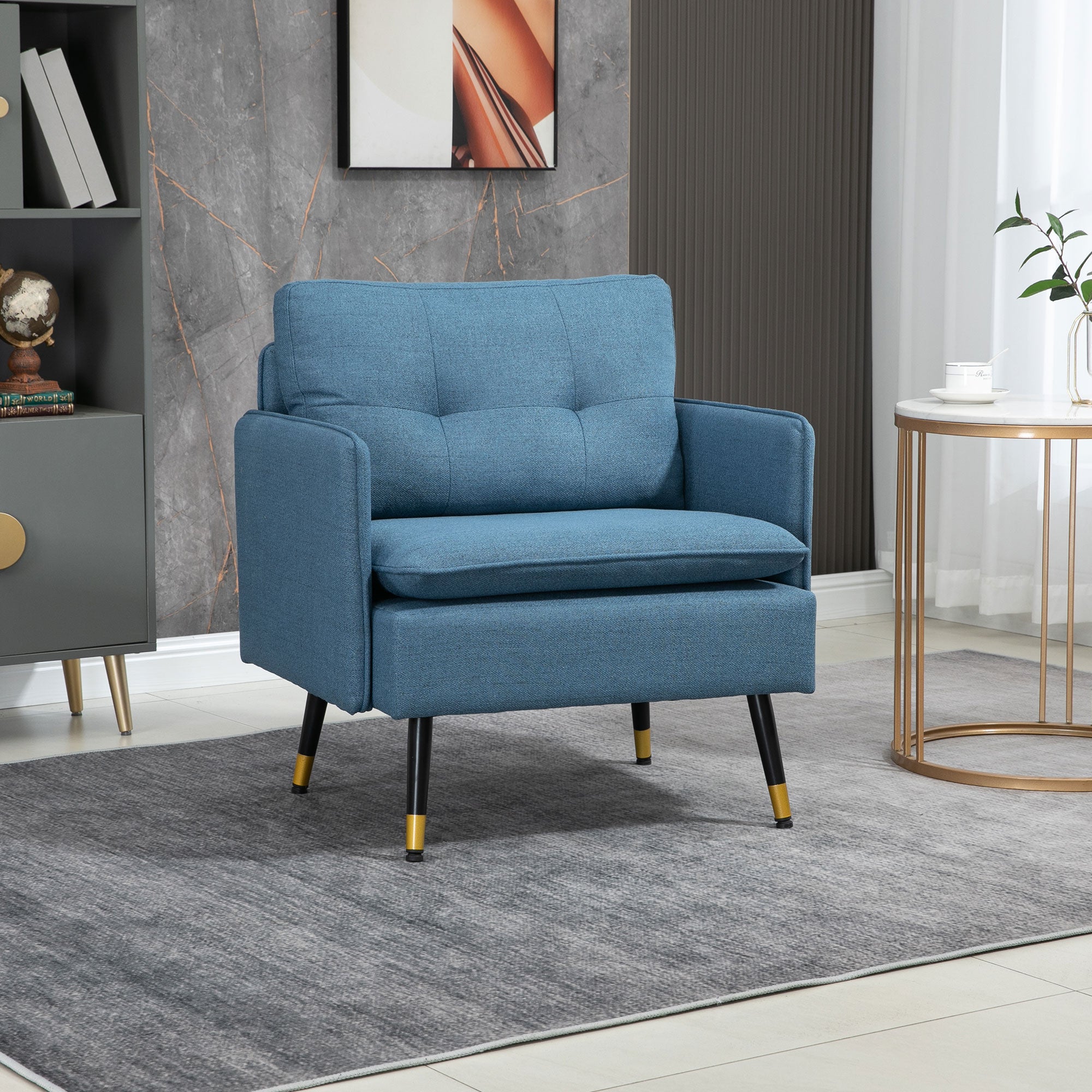HOMCOM Modern One Seater Sofa, Button Tufted Armchair with Cushions and Steel Legs, Accent Chair for Living Room, Guest Room, Dark Blue