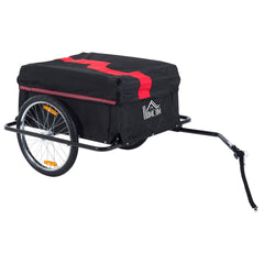 HOMCOM Two-Wheel Bicycle Large Cargo Wagon Trailer Oxford Fabric, Folding Storage, & Removable Cover, Red