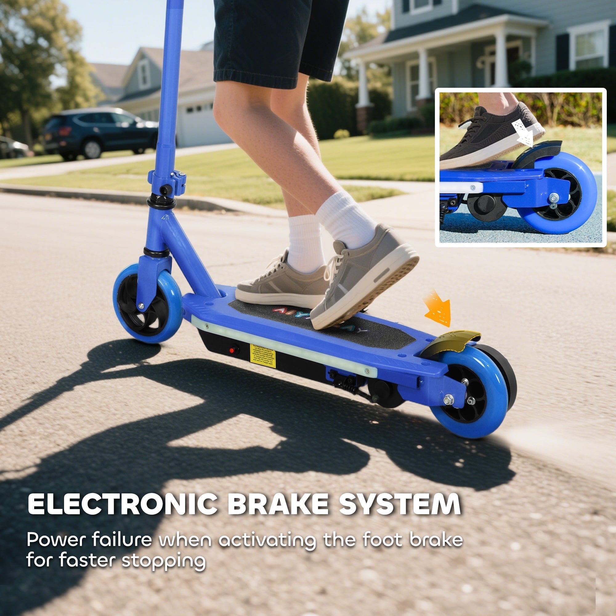 AIYAPLAY Electric Scooter for Kids 6-14 Years, with Colourful Lights, Blue