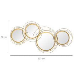 HOMCOM Metal Wall Mirrors, 107cm Modern Decorative Gold Mirror Decor Hanging, Home Wall Sculptures for Living Room Bedroom Dining Room