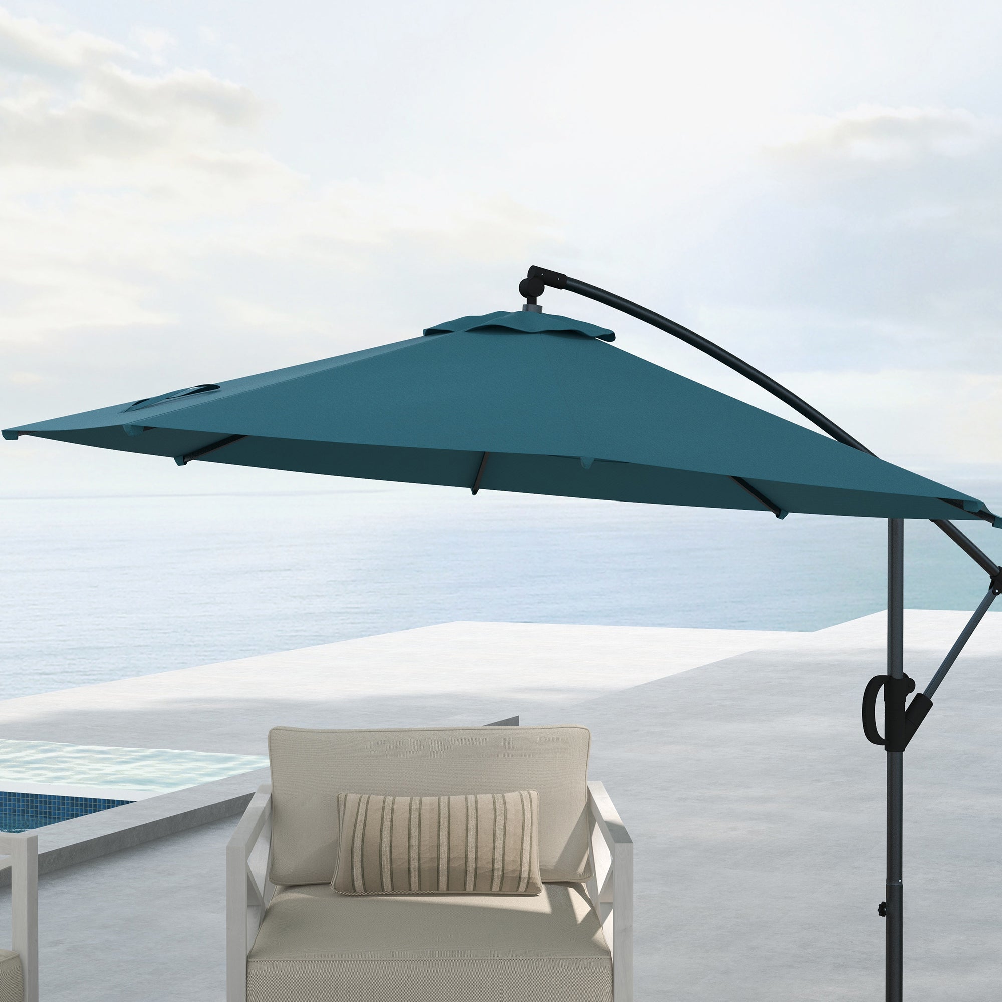 Outsunny 3m Offset Cantilever Parasol Umbrella, with Cross Base - Blue