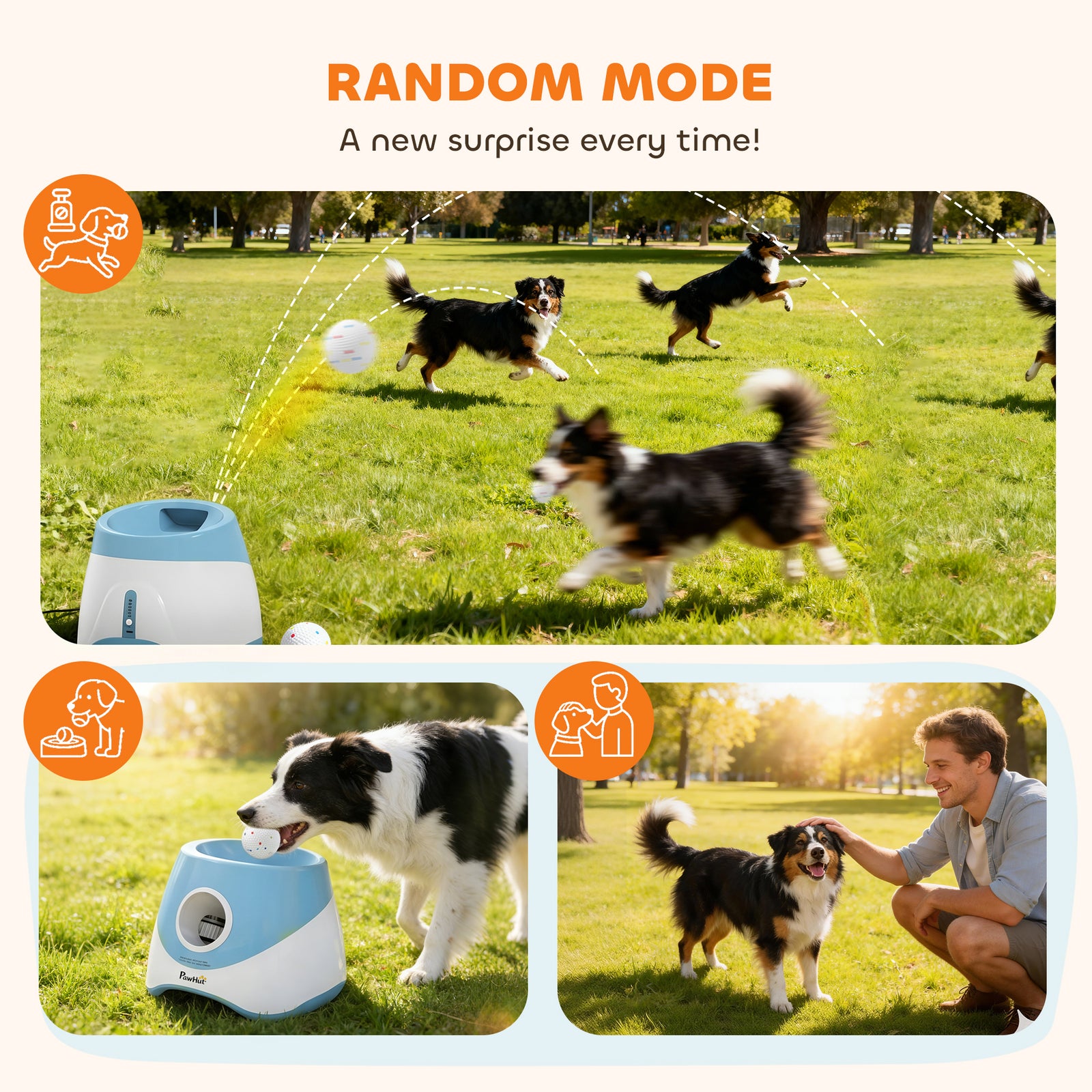 PawHut Automatic Dog Ball Launcher with 5 ETPU Balls 5.8 cm, 3 Distance Settings 6/10/14 m, Blue