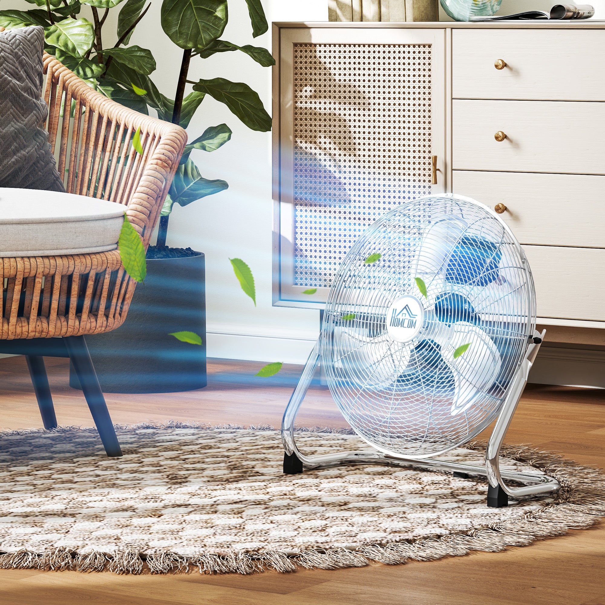 HOMCOM 20 Inches Chrome Metal Floor Fan, High Velocity 3-Speed Home Gym with Adjustable Head, Portable Desk & Table Fan Air Circulator for Home Office, Powerful Airflow, Quiet Operation