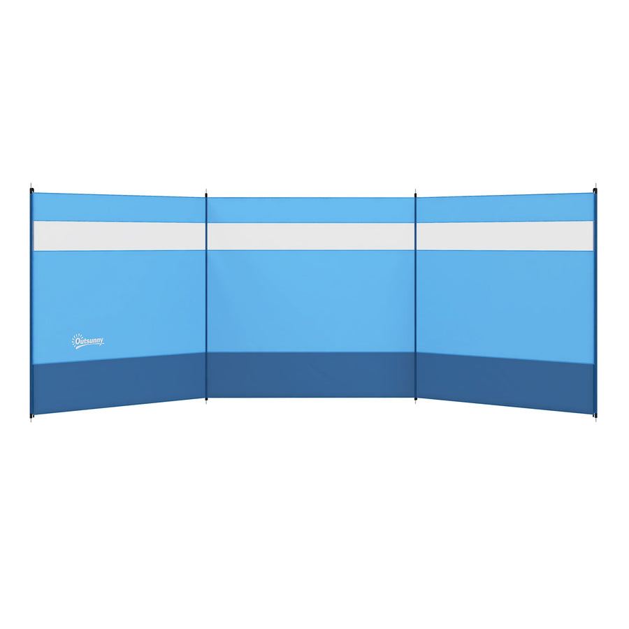 Outsunny Camping Windbreaker with Clear Windows, Carry Bag and Steel Poles, for Beach Caravan Campervan, 440 x 140cm, Blue