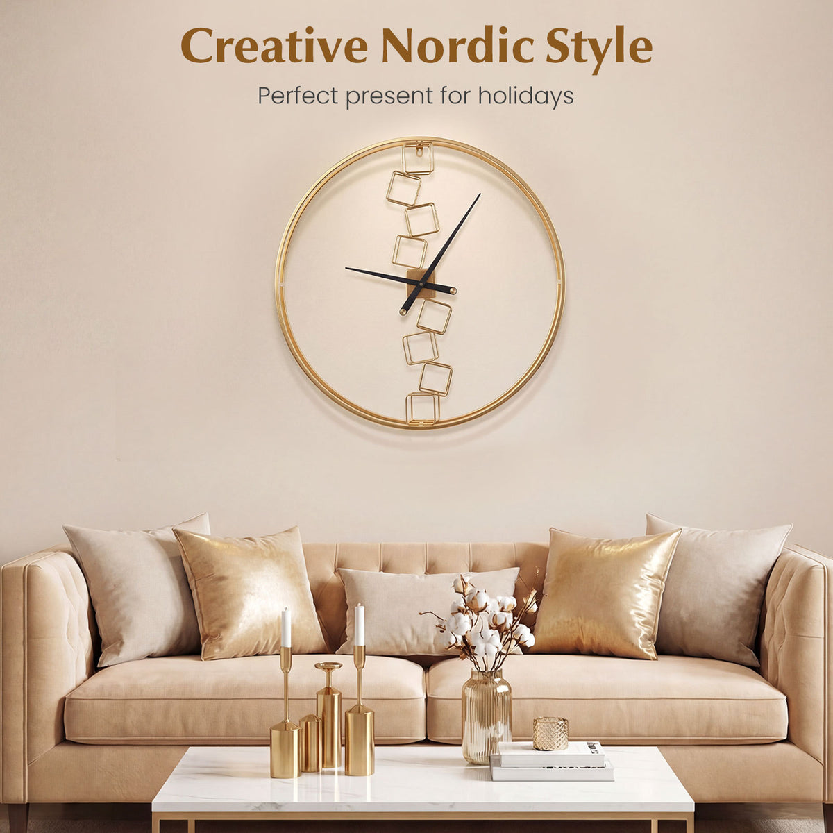 Nordic Style Large Wall Clock Battery-Operated for Living Room Bedroom-Yellow