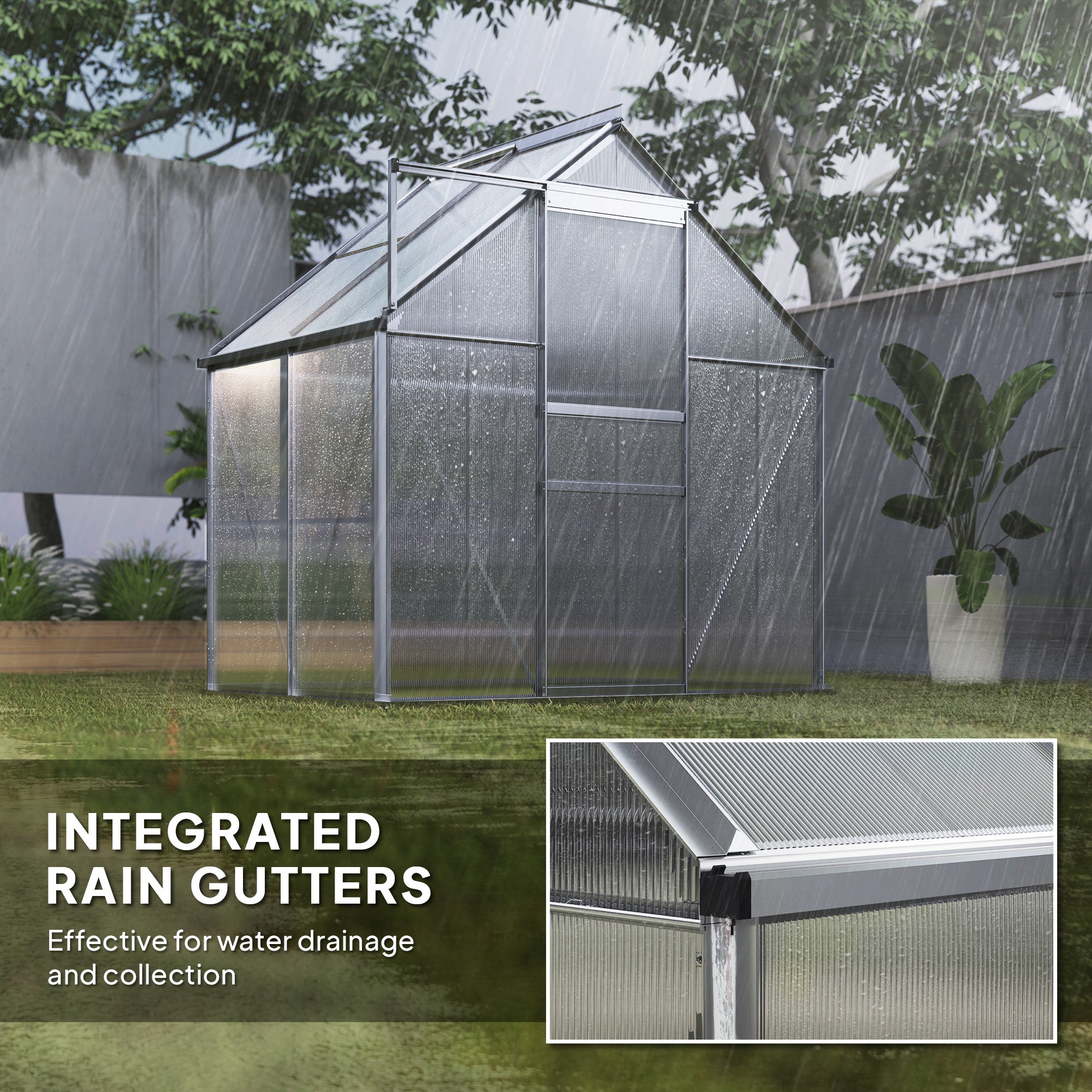 Outsunny 192.5 x 131cm Walk-In Polycarbonate Greenhouse - Silver-Tone