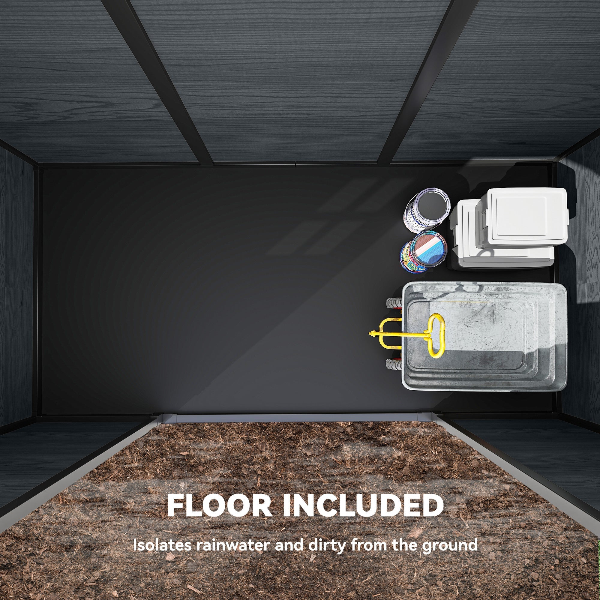 Outsunny 8 x 4 ft Resin Garden Shed, Wood-Effect Outdoor Storage Shed with Floor, Windows, Lockable Doors and Vents, Dark Grey