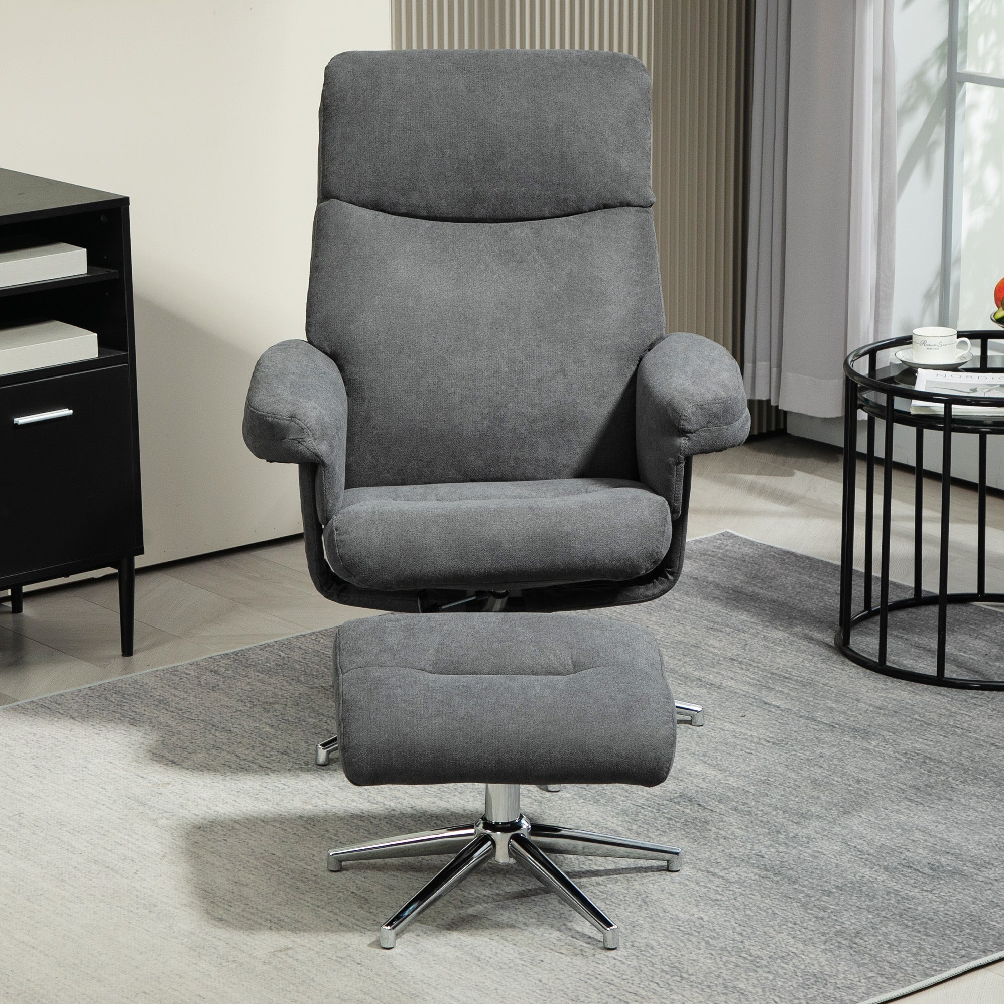 HOMCOM Velvet-Feel Recliner Chair and Ottoman - Dark Grey