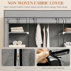 HOMCOM Clothes Storage Organiser with Hanging Rail, Shelves, Portable Wardrobe, Foldable Fabric Wardrobe, Light Grey