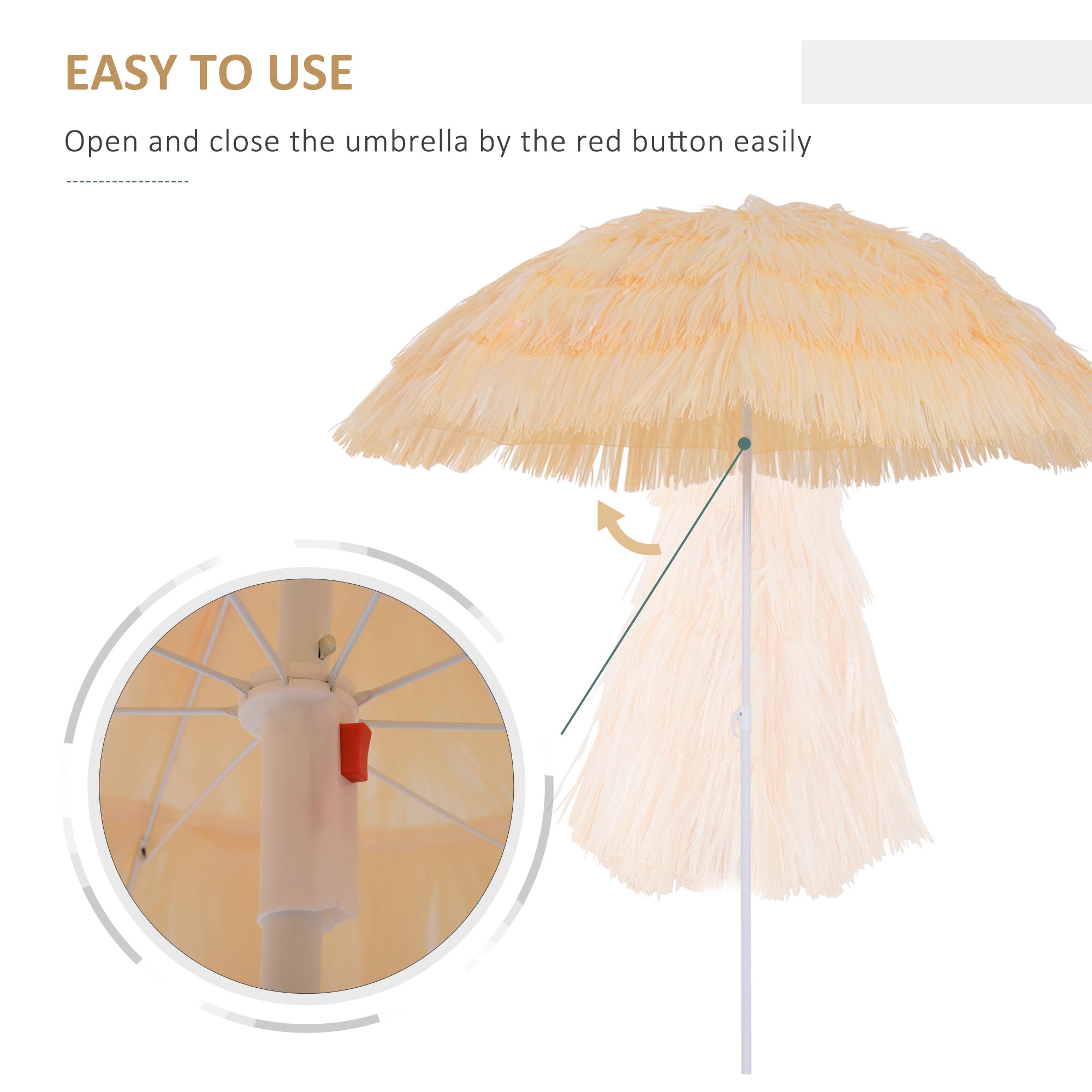 Outsunny 1.6m Patio Garden Hawaii Beach Sun Umbrella Sunshade Hawaiian Folding Tilting Crank Parasol (Wheat)