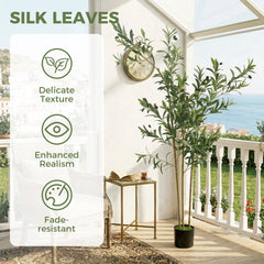 HOMCOM Decorative Artificial Plant, 148 cm Silk Olive Tree with 553 Leaves in Cement Pot, Fake Plant
