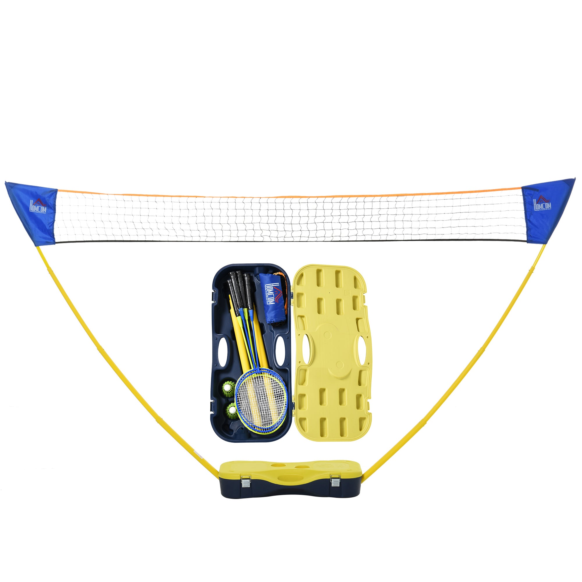 HOMCOM 2.8m Portable Folding Badminton Net Set with 4 Badminton Rackets and 2 Nylon Shuttlecocks, for Adults Kids Indoor Outdoor Exercise Training