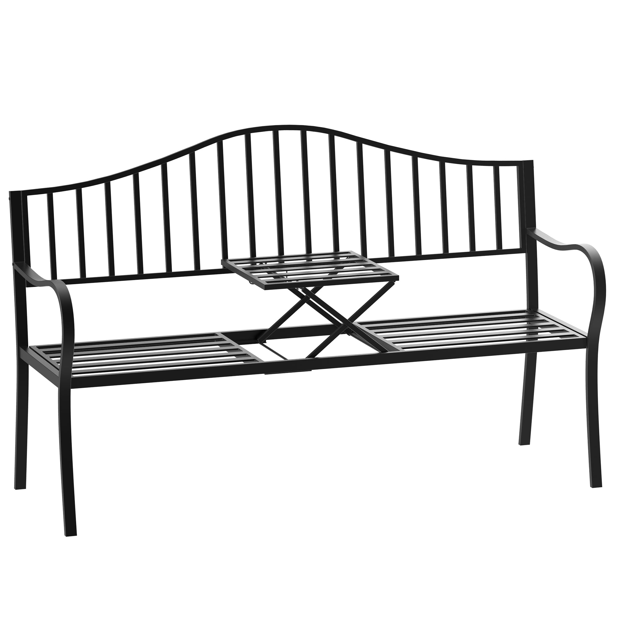 Outsunny Metal Bench W/Table, 150Lx53Wx95H cm