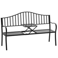 Outsunny Metal Bench W/Table,  150Lx53Wx95H cm