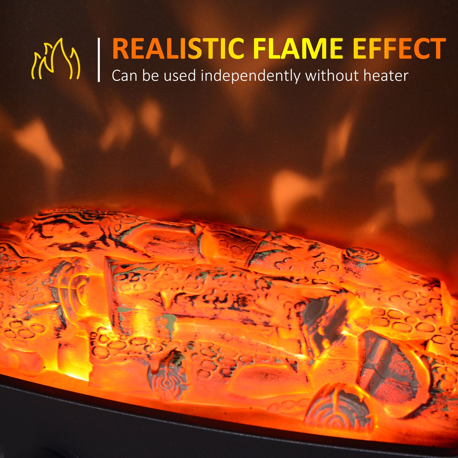 HOMCOM Tempered Glass Casing Electric Fireplace, Freestanding Electric Fire with Realistic Flame Effect, Log Burner with Overheat Protection, 1000w/ 2000W, Black