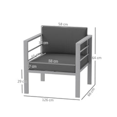Outsunny Garden Sofa Set of 2, All-Weather Garden Sofa Set with Removable Cushions, Metal Frame Outdoor Furniture for Balcony, Charcoal Grey