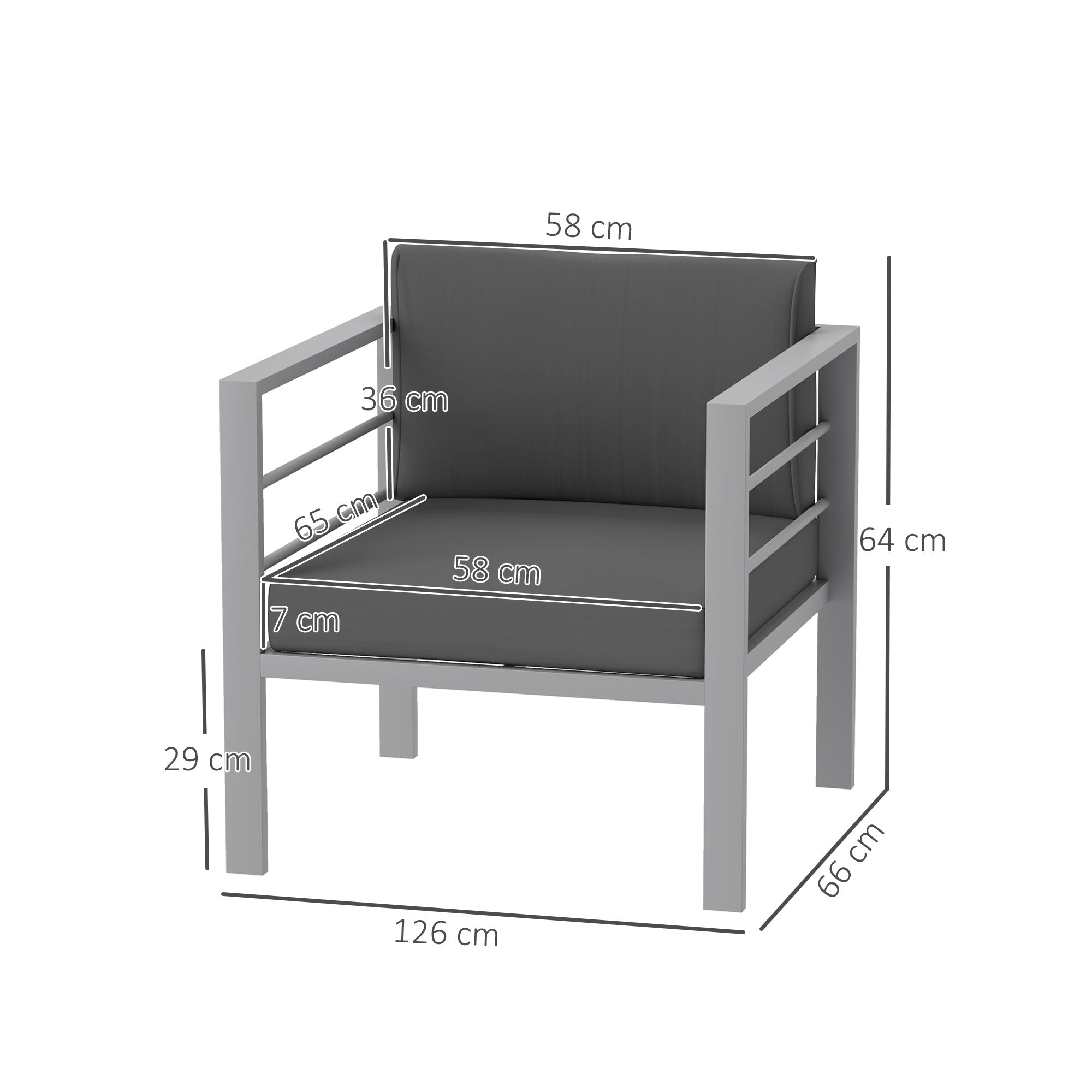 Outsunny Garden Sofa Set of 2, All-Weather Garden Sofa Set with Removable Cushions, Metal Frame Outdoor Furniture for Balcony, Charcoal Grey