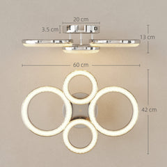 HOMCOM LED Ceiling Light, Modern 4 Rings Ceiling Lamp with Wall Switch Control, 40W 4350lm Flush Mount Ceiling Light with 3500K/4500K/6000K Colour Temperatures for Living Room, Bedroom, Silver Tone