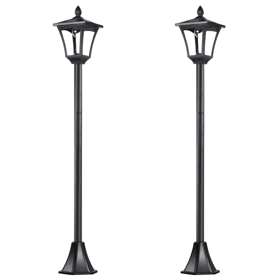 Outsunny 2 Pieces Outdoor Garden Solar Post Lamp Sensor Dimmable LED Lantern Bollard Pathway 1.6M Tall – Black