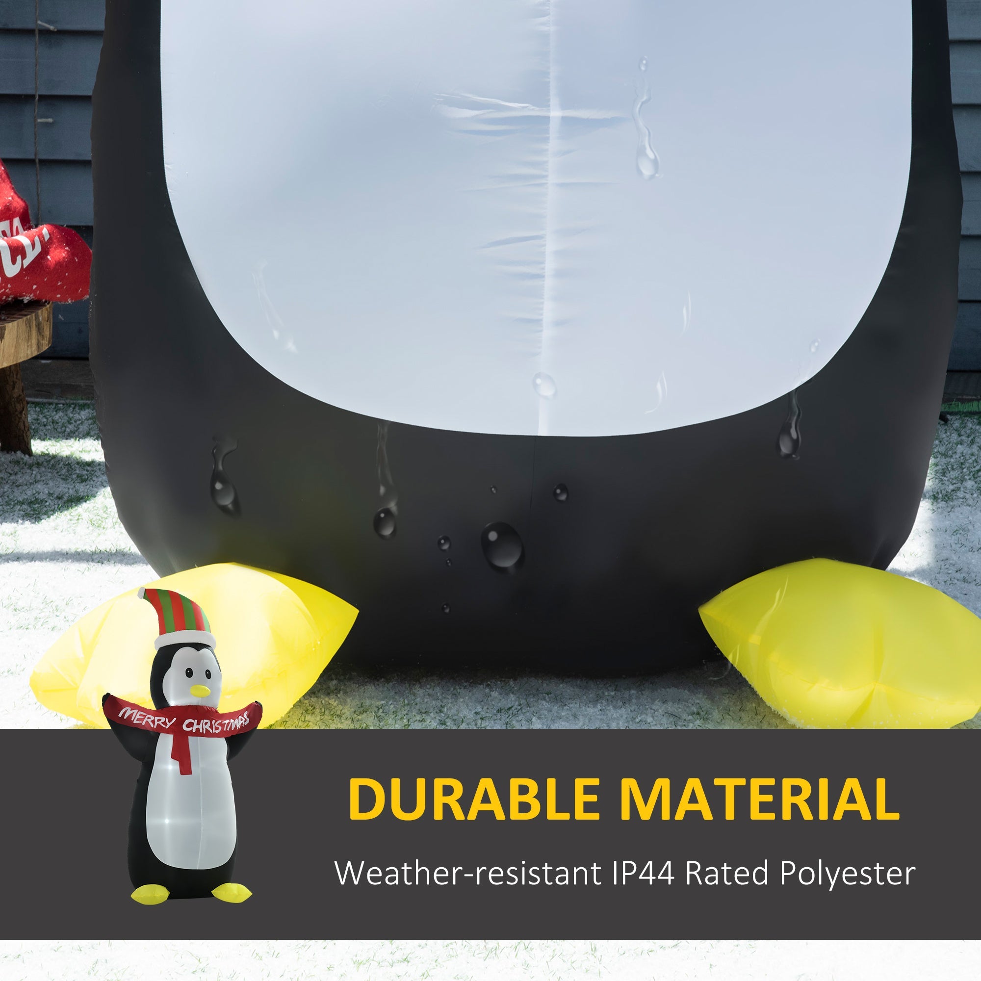 HOMCOM 8ft Inflatable Penguin & Christmas Banner Decoration Indoor Outdoor Weather-Resistant Shell Fun Cute