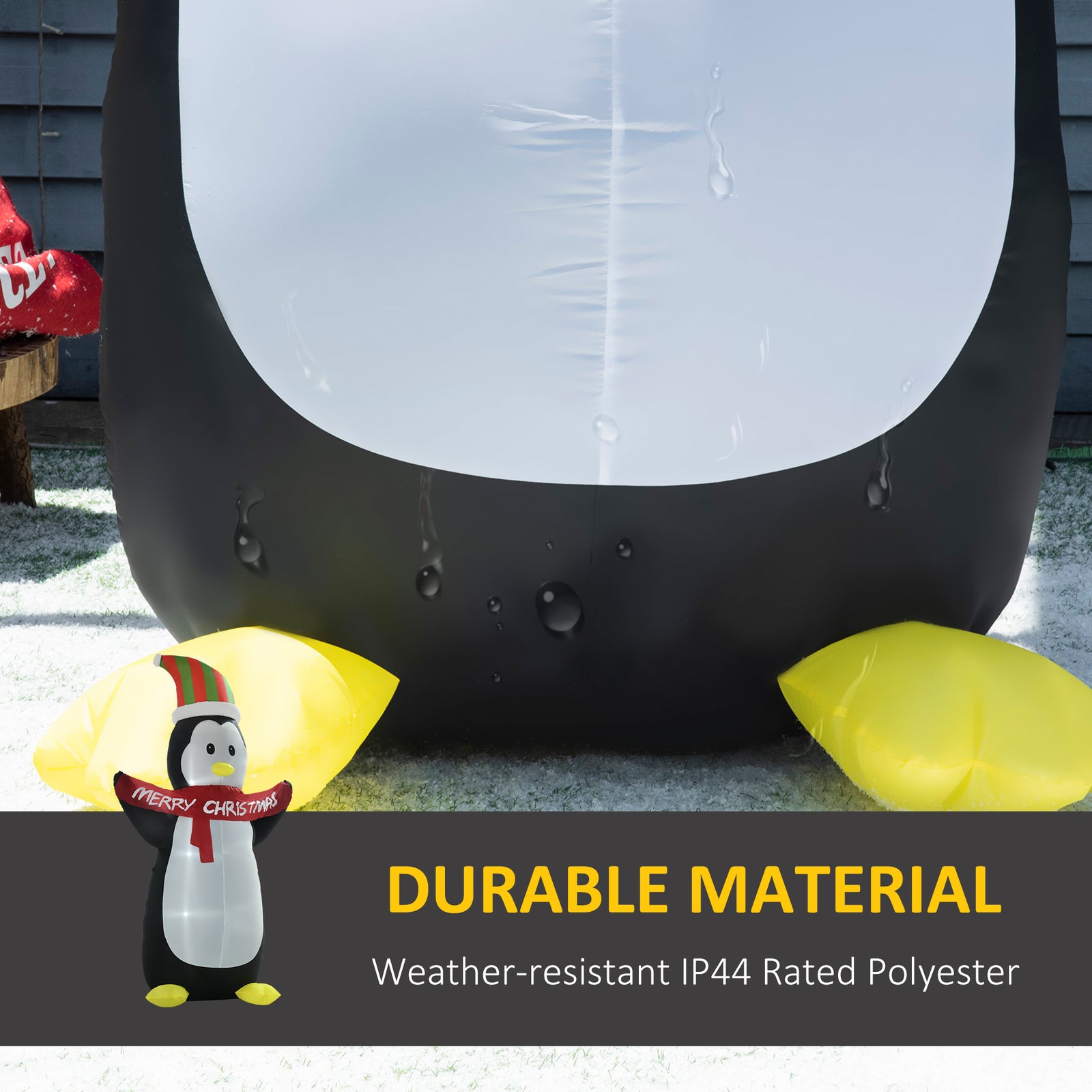 HOMCOM 8ft Inflatable Penguin & Christmas Banner Decoration Indoor Outdoor Weather-Resistant Shell Fun Cute