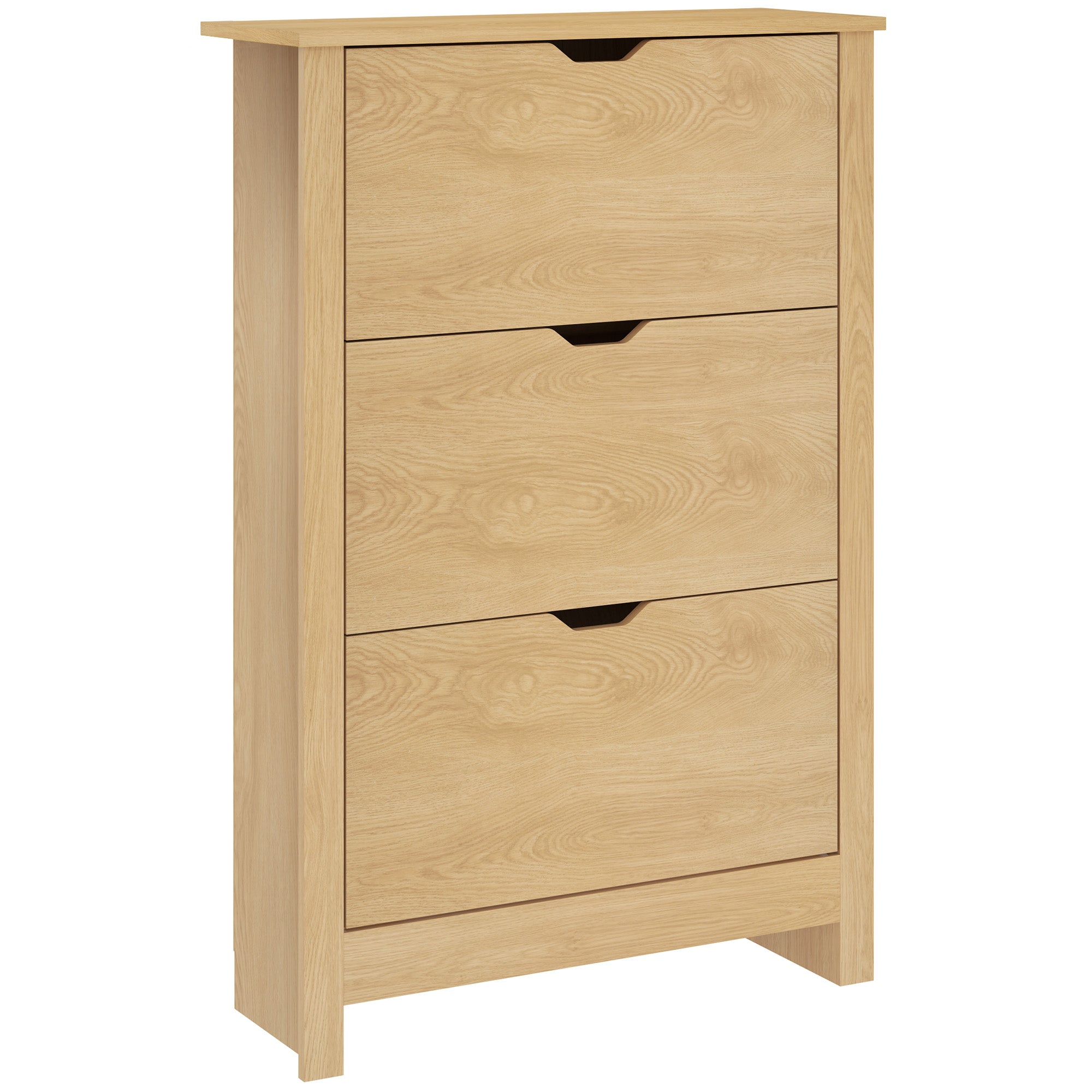 HOMCOM Slim Shoe Cabinet, Narrow Shoe Cupboard with 3 Drawers, Adjustable Shelves for 18 Pairs of Shoes, Natural Wood Finish
