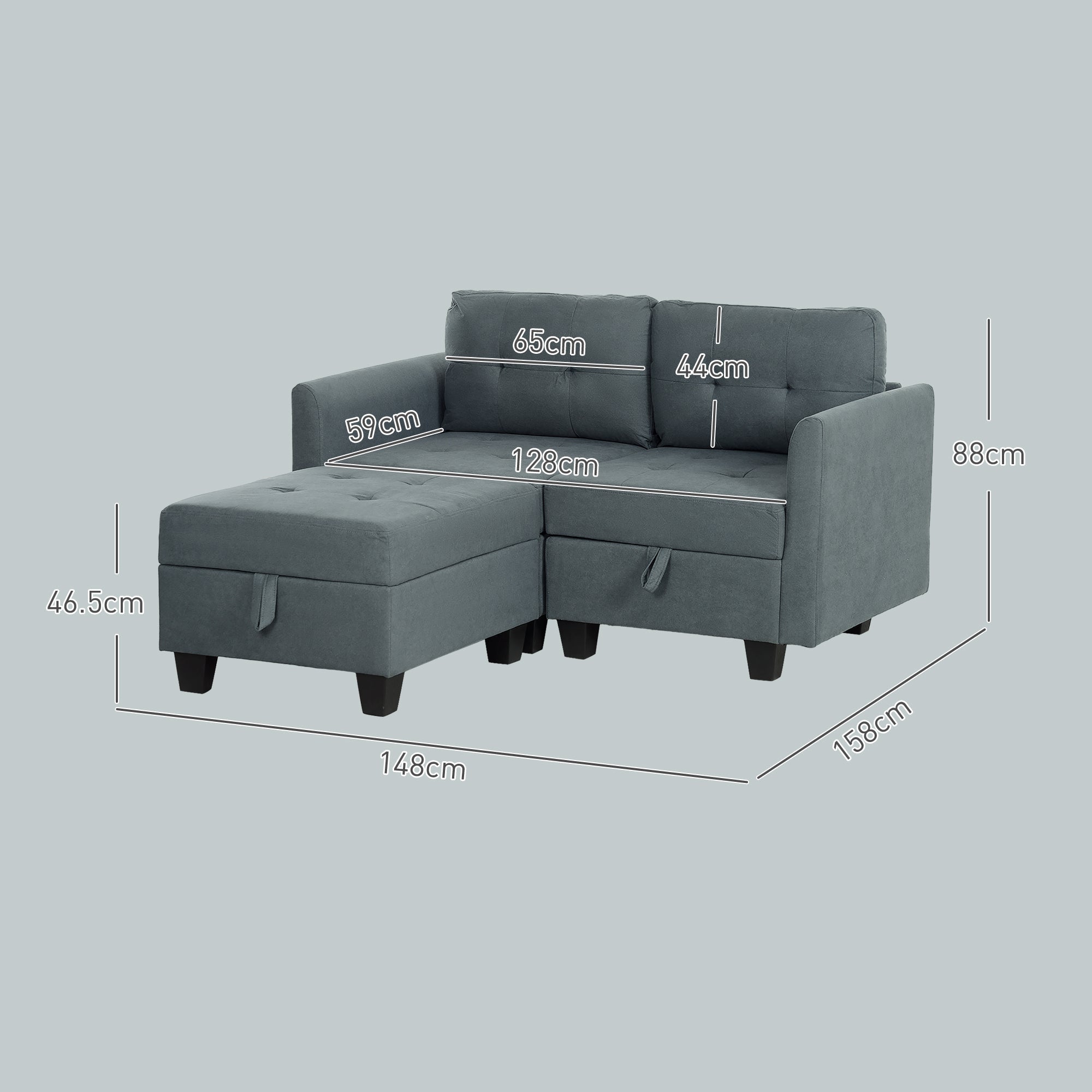 HOMCOM 'L' Shape Modular Storage Sofa - Dark Grey